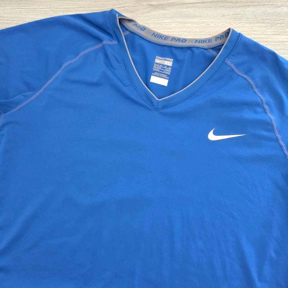 Nike Pro Training Shirt Blue Dri-FIT V-Neck Short Sleeve Women XL